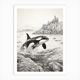 Rocky Pencil Line Drawing Of Orca Whale Art Print
