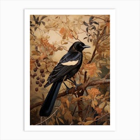 Dark And Moody Botanical Magpie 2 Art Print