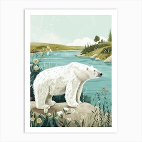 Polar Bear Standing On A Riverbank Storybook Illustration 4 Art Print