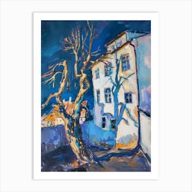 Tree In Front Of A House Art Print