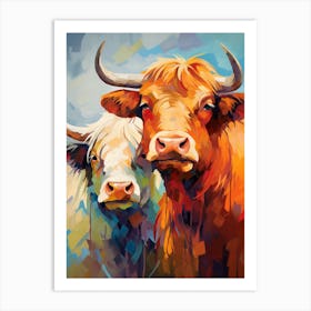 Patchwork Digital Impasto Illustration Of Highland Cows Art Print