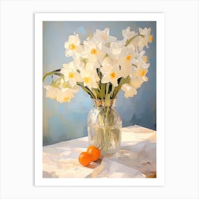 Daffodil Flower And Peaches Still Life Painting 4 Dreamy Art Print