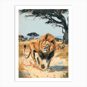 Barbary Lion Hunting Illustration 3 Art Print