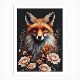 Fox in flowers Moody art Art Print