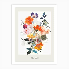 Marigold 1 Collage Flower Bouquet Poster Art Print