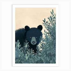American Black Bear Hiding In Bushes Storybook Illustration 2 Art Print
