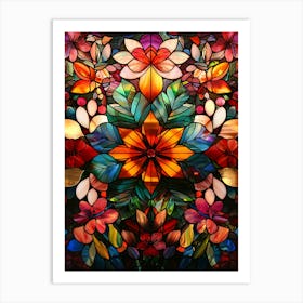 Colorful Stained Glass Flowers 2 Art Print
