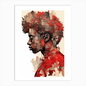 Afro Collage Portrait Red  Art Print