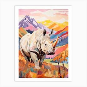 Colourful Rhino With Plants 8 Art Print