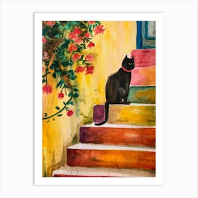 Cat On Stairs Art Print