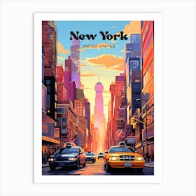 New York United States Yellow Taxi Modern Travel Illustration Art Print