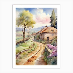 Watercolor Of A Country Road 1 Art Print