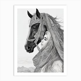 Woman And A Horse 2 Art Print