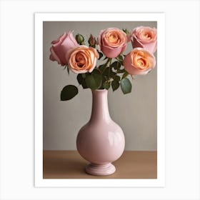 A Vase Of Pink Roses 4 Art Print