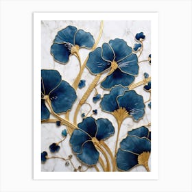 Blue And Gold Flowers 1 Art Print