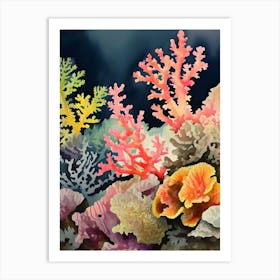 Acropora Nasuta Vintage Graphic Watercolour 1 Art Print