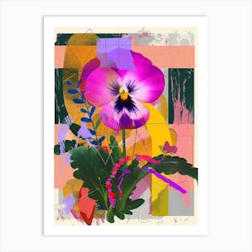 Pansy 4 Neon Flower Collage Art Print