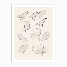 Birds In Black And White Line Art 2 Art Print