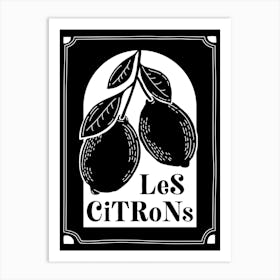 Les Citrons Lemons Black and White Print 3 Art Print