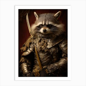 Vintage Portrait Of A Cozumel Raccoon Dressed As A Knight 3 Art Print
