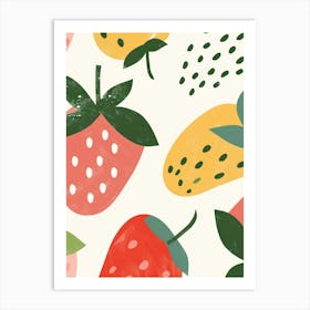 Strawberries Close Up Illustration 1 Art Print