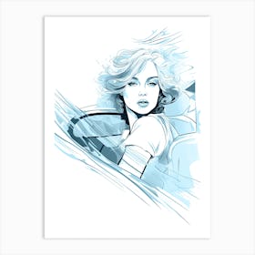 Illustration Of A Woman Driving A Car, lineart Art Print