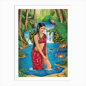 Indian Woman In The Forest Art Print