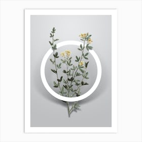Vintage Yellow Jasmine Flowers Minimalist Floral Geometric Circle on Soft Gray n.0032 Art Print