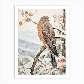 Winter Bird Painting Hawk 1 Art Print
