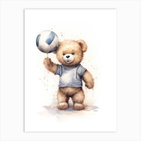 Volleyball Teddy Bear Painting Watercolour 3 Art Print