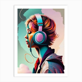 Girl With Headphones 17 Art Print