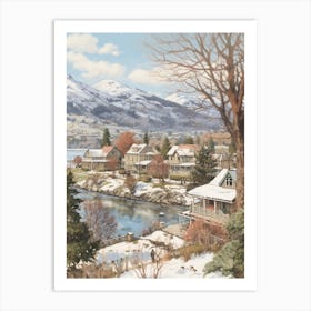 Vintage Winter Illustration Queenstown New Zealand 1 Art Print