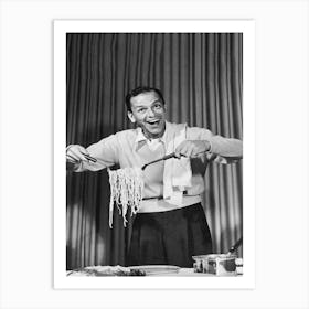 Vintage Black And White Frank Sinatra Eating Spaghetti Art Print