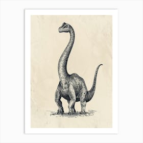 Brachiosaurus Dinosaur Black Ink & Sepia Illustration 2 Art Print