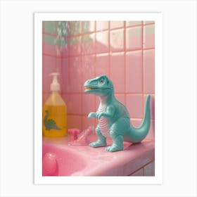 Pastel Toy Dinosaur In A Bathroom Art Print