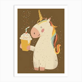 Unicorn Drinking A Rainbow Sprinkles Milkshake Muted Pastels Art Print