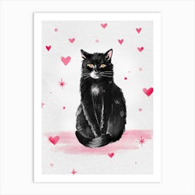 Black Cat With Hearts Art Print