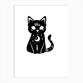 Cat With Moon And Stars Art Print