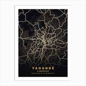 Yaounde Cameroon Black And Gold Map Art Print