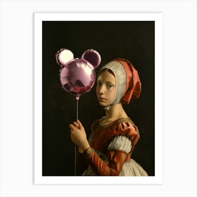 Pop alterded ancient oil painting, girl with mickey balloon Art Print