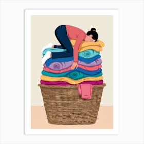 Woman Sleeping On A Pile Of Clothes 1 Art Print