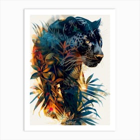 Double Exposure Realistic Black Panther With Jungle 24 Art Print