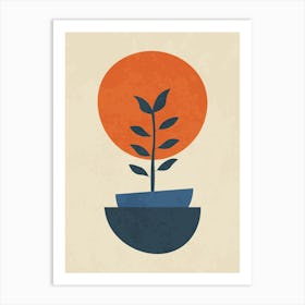 Minimal Abstract Plant with Geometric Shapes in Retro Style Art Print