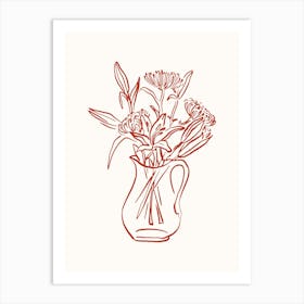 Red Fine Line Vase Flower Poster Art Print