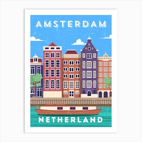 Amsterdam, Netherlands/Holland — Retro travel minimalist poster, retro travel wall art, vector art Art Print