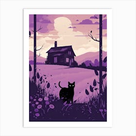 A Black Cat In A Lavender Field 5 Art Print