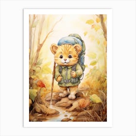 Hiking Watercolour Lion Art Painting 8 Art Print