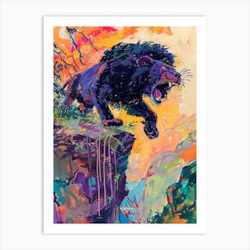 Black Lion Roaring On A Cliff Fauvist Painting 3 Art Print