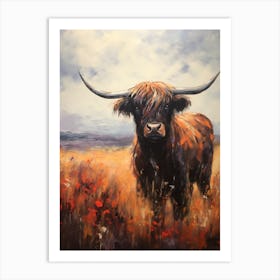 Warm Tones Impressionism Style Paintingh Of Highland Cow In The Valley 1 Art Print