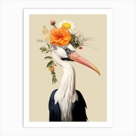 Bird With A Flower Crown Stork 4 Art Print